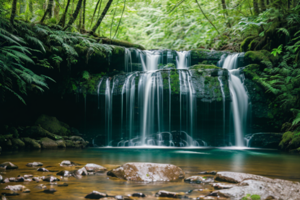 Beautiful waterfall in woods